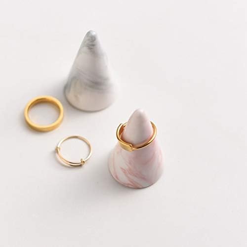oskas Modern Marble Ring Holder Tower Ceramic Cone Shape Decorative Display Stand for Jewelry /Wedding Grey&Grey 2pcs set