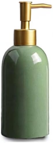 Ceramic Soap Dispenser Green with Gold Pump,Simple Design Cylindrical Lotion Dispenser Bottle,Refillable Liquid Hand Soap Dispenser for Kitchen,Bathroom,Washroom