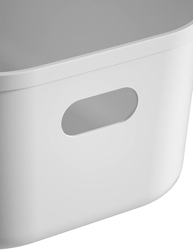 White Plastic Bins/Storage Organizers - Pantry Baskets, Bins for Shelves, Organizer and Storage for Bathroom, Bedrooms, Kitchens and More - Medium Size (3 Pack)
