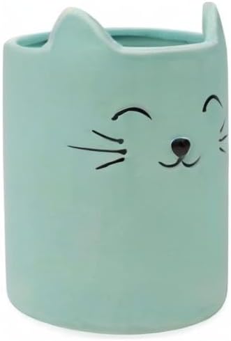 Isaac Jacobs Blue Ceramic Cat Makeup Brush Holder, Multi-Purpose Cup Organizer. Bathroom, Kitchen, Bedroom, Office DΓ©cor (Single Cup, Pastel Blue)