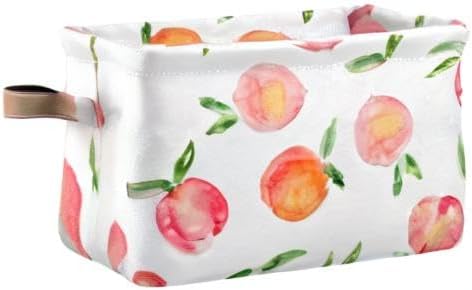 susiyo Large Foldable Storage Bin, Watercolor Peaches Fabric Storage Baskets Collapsible Decorative Baskets Organizing Basket Bin with PU Handles for Shelves Home Closet Bedroom Living Room-2Packs