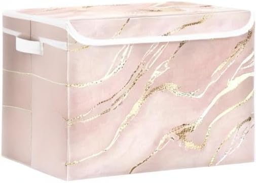 senya Storage Baskets Collapsible Storage Bins with Lids, Rose Gold Pink Marble Boxes Clothes Baskets for Organizing