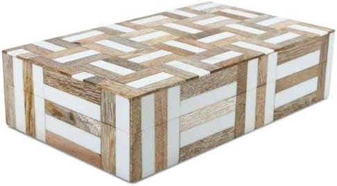 Handicrafts Home White Decorative Box with LidâMarquet Resin Inlay & Wood Decorative Boxes for Home Decor, Decor, Storage Box for Jewellery & Keys White Brown Neutral Decorative Storage Box-10x4.5x2.5
