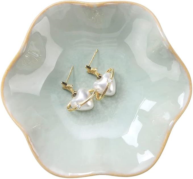 2PCS Ring Holder Dish, Small Key Bowl, Ceramic Trinket Tray Jewelry Dish Organizing Necklace Earrings for Mom Friend Sister, All Jewelries Are NOT Included. Light Green+Crystal Green.â¦