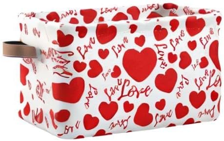 Large Foldable Storage Basket,Valentines Hearts and Love Storage Bin Fabric Collapsible Organizer Bag with Handles 15x11x9.5 inch