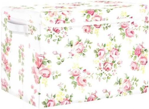 senya Flower Baskets Collapsible Storage Bins with Lids, Pink Rose Flower Floral Storage Boxes Clothes Baskets for Organizing
