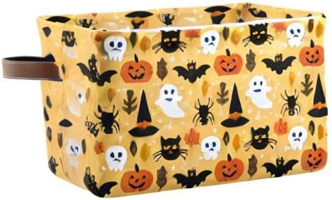 Bolaz Large Storage Basket Halloween Spooky Skull Pumpkin Black Cat Foldable Storage Box Organizer Bins with Handles for Bedroom Home Office