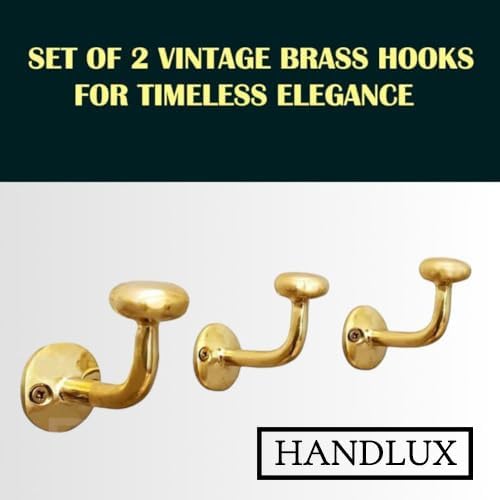 Unlacquered Brass Wall Hooks | Vintage, Antique, Heavy Duty Decorative Hooks for Coats, Towels, Robes | Home Decor, Bathroom, Mudroom, Entryway (Set of 2)