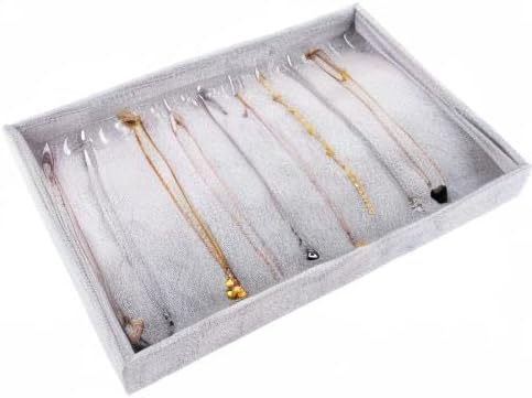 Emibele Jewelry Organizer, 20 Hooks Necklace Organizer Velvet Stackable Necklace Jewelry Showcase Display Tray for Necklace Pendant Bracelet - Grey