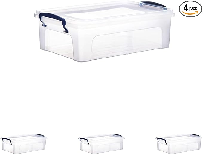Superio 6.25 Quart Clear Plastic Storage Bin with Lid, Non-Toxic, BPA Free, Odor Free, Organizer Storage Box, Stackable Plastic Tote for Home, Garage, School, and Office (Pack of 4)