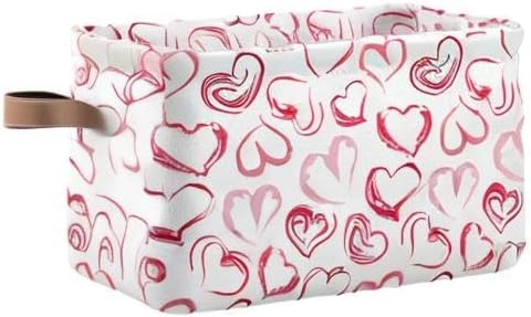 Pink Love Large Foldable Storage Basket,Valentines Day Storage Bin Fabric Collapsible Organizer Bag with Handles 15x11x9.5 inch