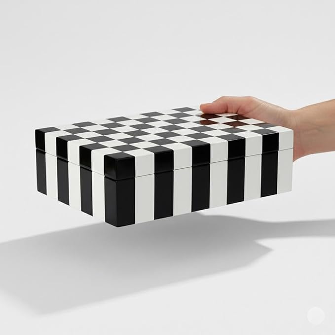 Decorative Storage Box, Handmade Chevron Pattern, Boho Style, Multipurpose Gift Box (black white Shatranj, 12X4X2.5 Inch)