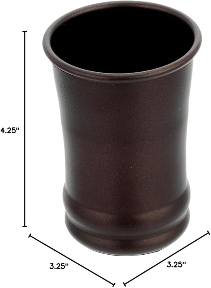 iDesign - 26181 Olivia Metal Tumbler, Makeup Brush Holder and Toothbrush Cup for Bathroom, Countertop, Desk, Dorm, College, and Vanity, 3.25" x 3.25" x 4.25", Bronze
