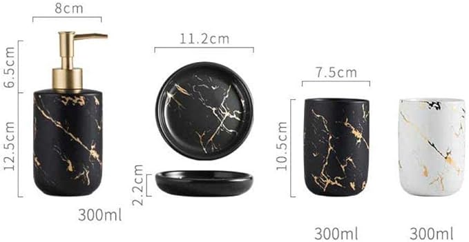 Ceramics Creative Golden Black Marble Pattern Marble Bathroom Accessories Set,3 Pieces Include Soap Dispenser, Tumblers,Soap Dish,4 Pieces Set Bathroom Accessories (Gray(Four Piece))