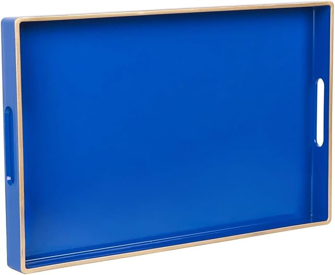 Zosenley Decorative Tray, Rectangular Plastic Tray with Handles, Modern Vanity Tray and Serving Tray for Bathroom, Kitchen, Ottoman and Coffee Table, 15.6â x 10.2â (Drak Blue)
