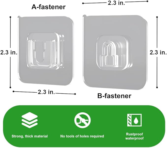 Koja 10 Pairs Snap Buckle Adhesive Stick-on Hooks for Power Strips, Remote Controls, Framed Photos and Wall Art for Bathroom, Shower, Outdoor, Kitchen, Home Improvement, Utility Room