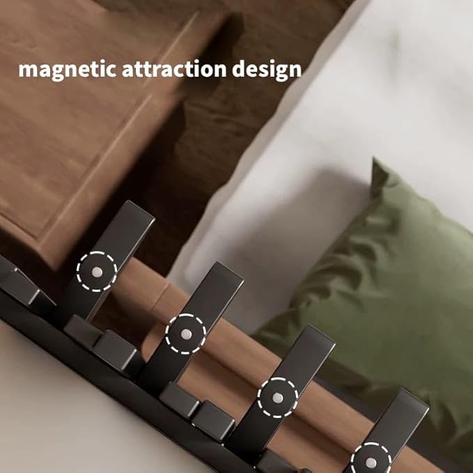 Piano Coat Rack Wall Mount, Wooden Magnetic Wall Hooks with Flip-Down Design, 50lbs Load Capacity Space-Saving Key Holder for Entryway, Bedroom, Hallway - Splicable Wall Art Decor (walnut, 6Hooks)