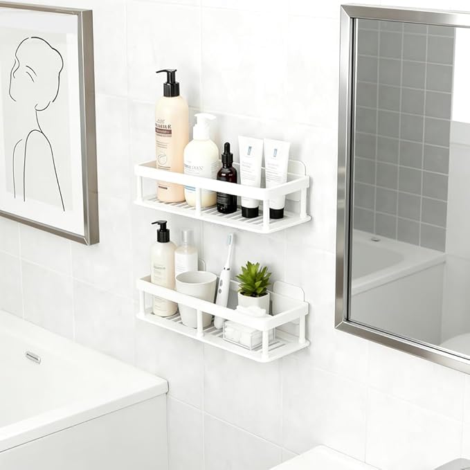 ACEXINYAN Shower Caddy Adhesive, Self-Adhesive Bathroom Shelves Basket, 2 Pack Large Capacity Shower Shelve for Inside Shower, No Drilling Bathroom Organizers and Storage for Home Decor(2, White)