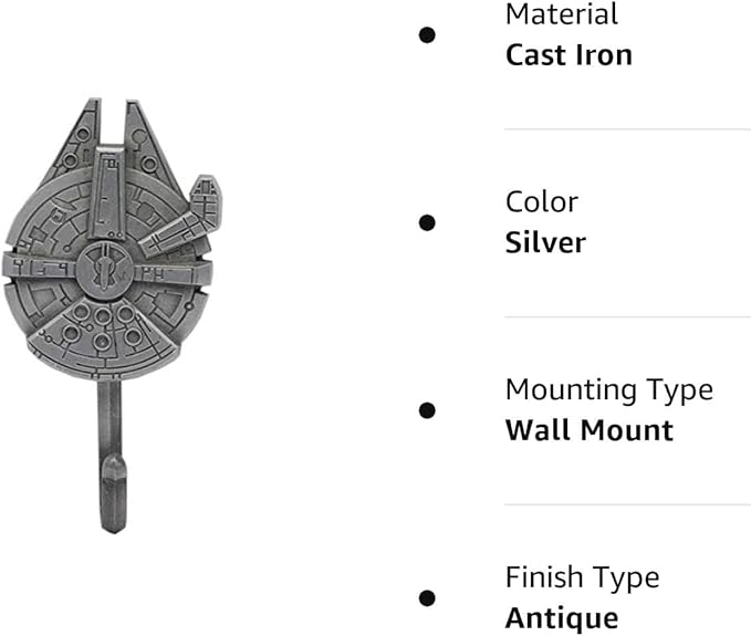 Open Road Brands Disney Star Wars Millennium Falcon Cast Iron Wall Hook - Star Wars Wall Hook for Coats, Jackets, Keys and More