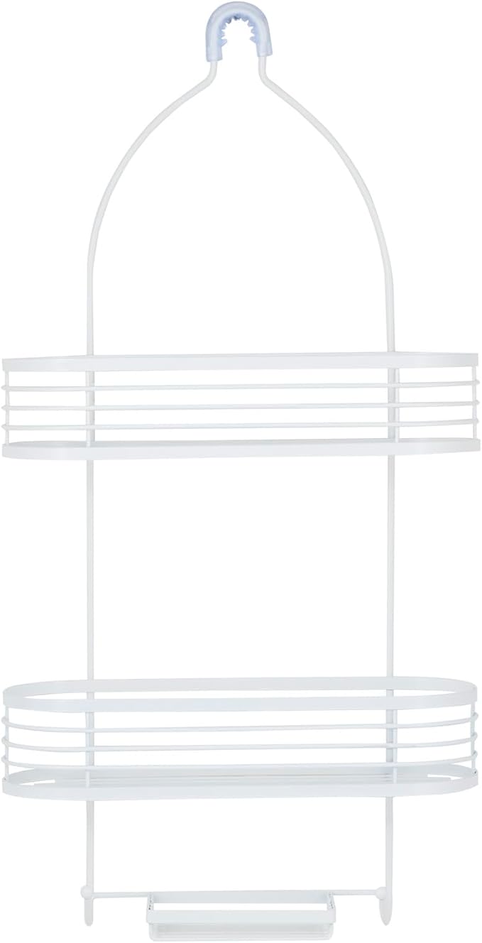ACENTO Hanging Shower Caddy 3-Tier in Matte White, Bathroom Shower Organizer with Hooks & Suction Cups, and Soap Basket