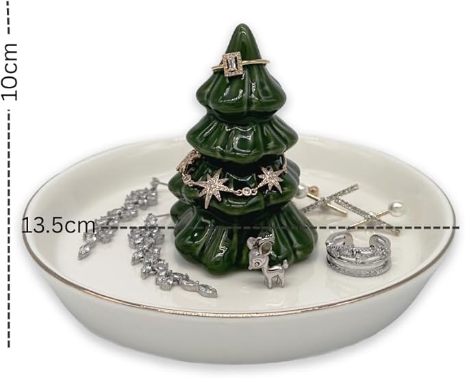 Forest Green Christmas Tree Ring Dish â Ceramic Jewelry Holder for Kitchen Sink or Vanity â Aesthetic Holiday Decor, Xmas Tree Trinket Tray, Birthday or Christmas Gifts for Women