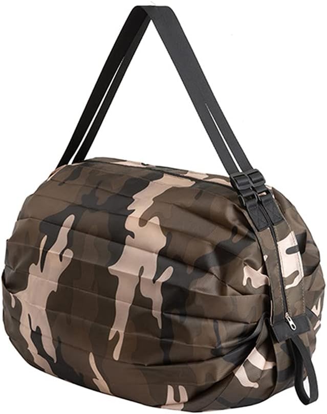 Portable Foldable Shopping Bag Large Capacity Multipurpose Storage Bag Sports Travel Shoulder Bag (Brown Camouflage)