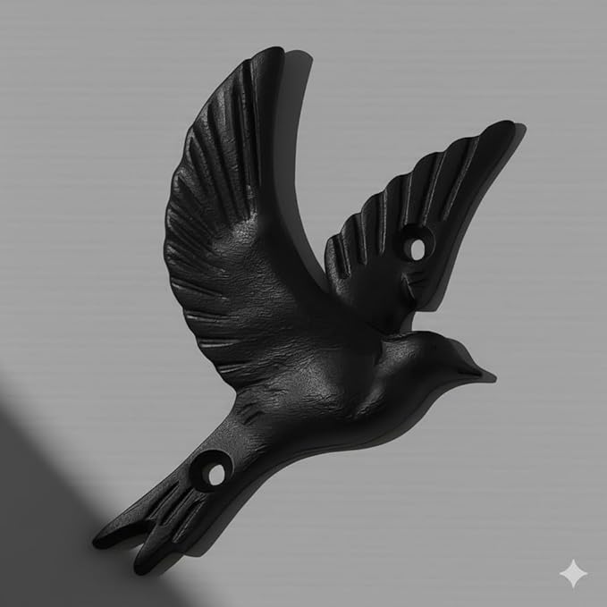 Ambipolar Flying Bird Iron Cast Decorative Bird Wall Mounted Coat Hooks (Magic Black)
