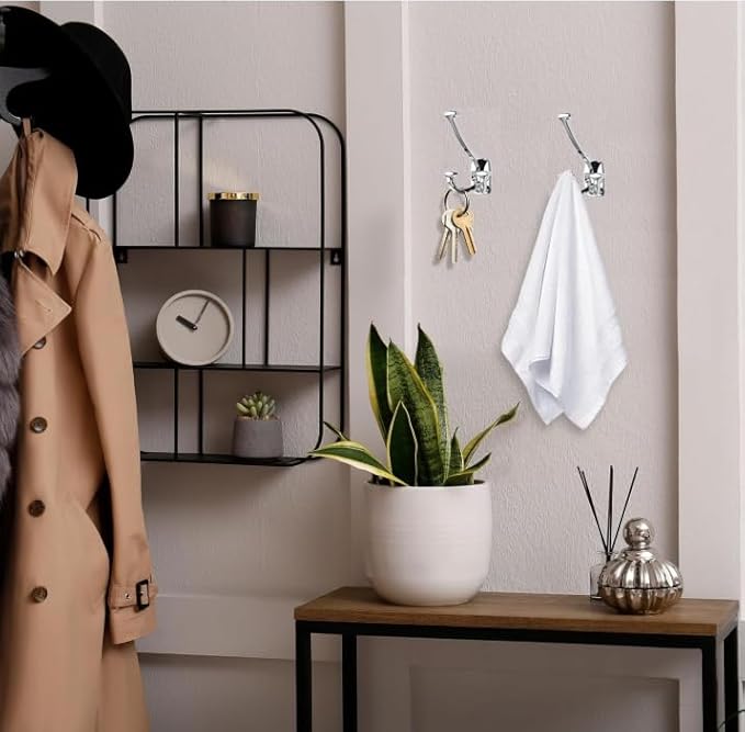 Polished Chrome Hooks Large Wall Mounted Decorative Solid Heavy-Duty Double-Sided Coat Hooks for Hanging Towels Coats Robes Towels Bag Bathroom Wall Hooks (5 Pack)