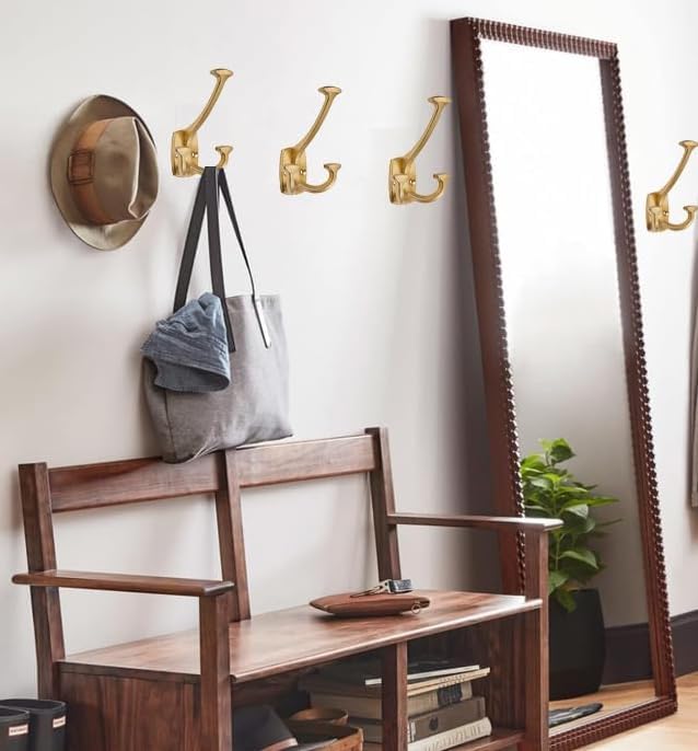 2 Pack Gold Hooks Large Wall Mounted Solid Heavy-Duty Decorative Double-Sided Matte Gold Coat Hooks for Coats,Hats,Backpacks,Bags Closet,Entryway,Laundry Room,Office