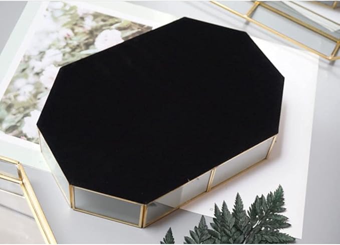 Octagon Vintage Gold Mirror Glass Vanity Tray,Ornate Geometric and Brass Plated Display Storage Organizer for Makeup Brushes/Lipstick/Skincare/Perfumes/Beauty Room/Bathroom Accessories
