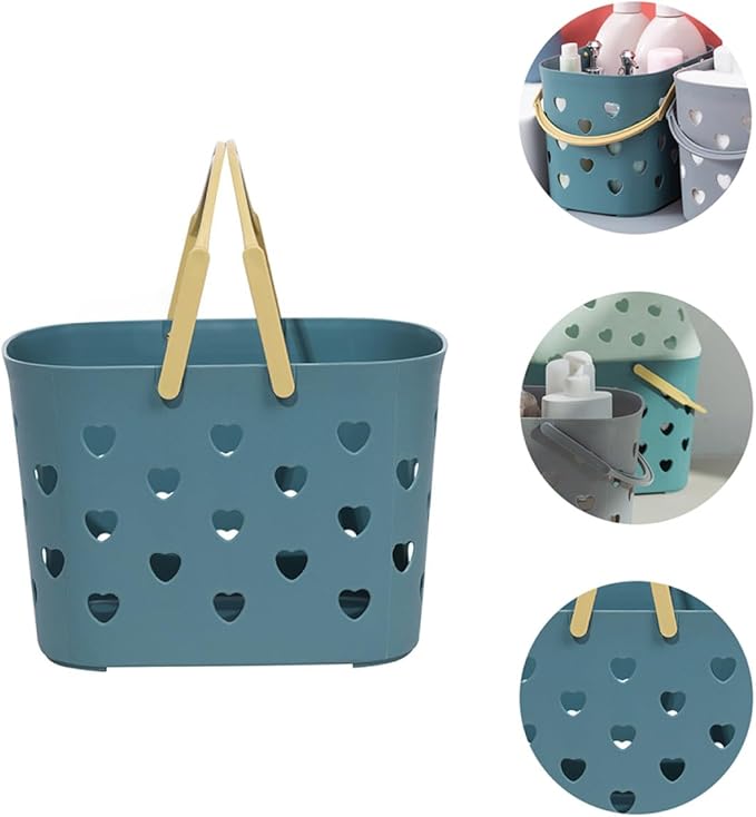 NUOBESTY Heart-shaped Portable Bathroom Storage Basket, Plastic Shower Caddy with Handle, Hollow-out Drainage Organizer for Bathroom and Dormitory Storage