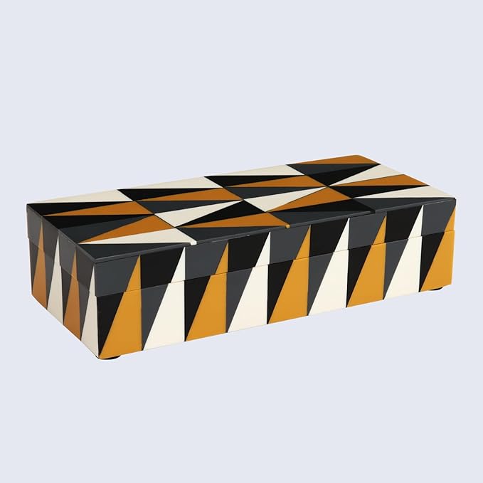 Handicrafts Home Decorative Storage Box with Lid – Black and White Box for Remote Controls, Coffee Table Storage Organizer, Keepsake Decorative Box for Shelf & Hallway Decor – Puzzle Guild 10x4.5x2.5