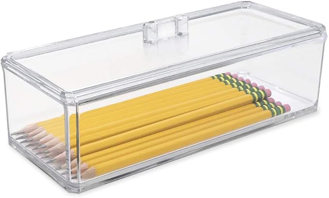 Isaac Jacobs Clear Acrylic Rectangular Stackable Storage Organizer with Lid, Drawer Tray, Multi-Functional Tray, Bathroom, Kitchen, Home, Office, Desk, Drawers