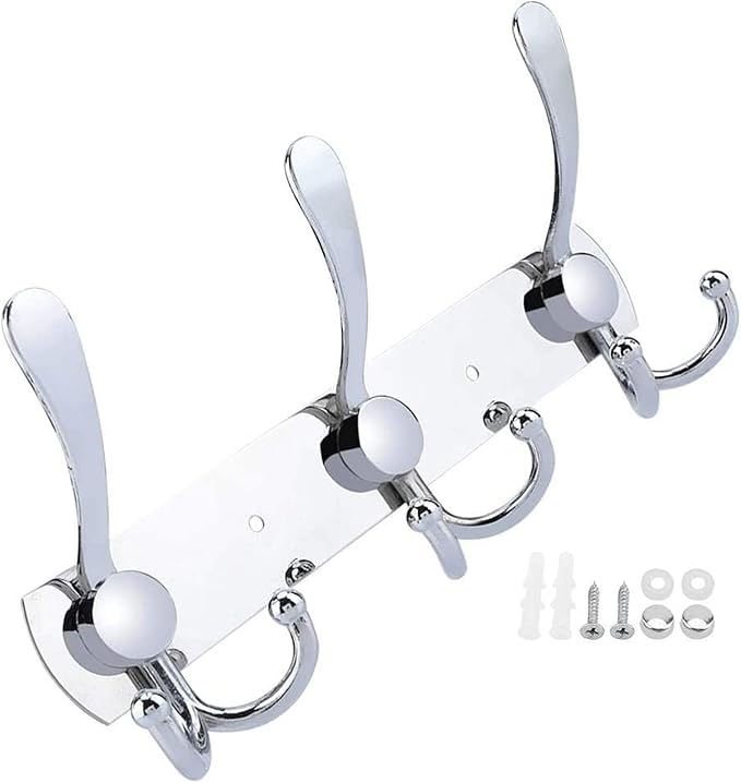 Coat Rack Wall Mounted,3 Tri Stainless Steel Coat Hook for Coat Hat Robes Towel in Mudroom Entryway (Sliver, 1 Pack 3 Hook)