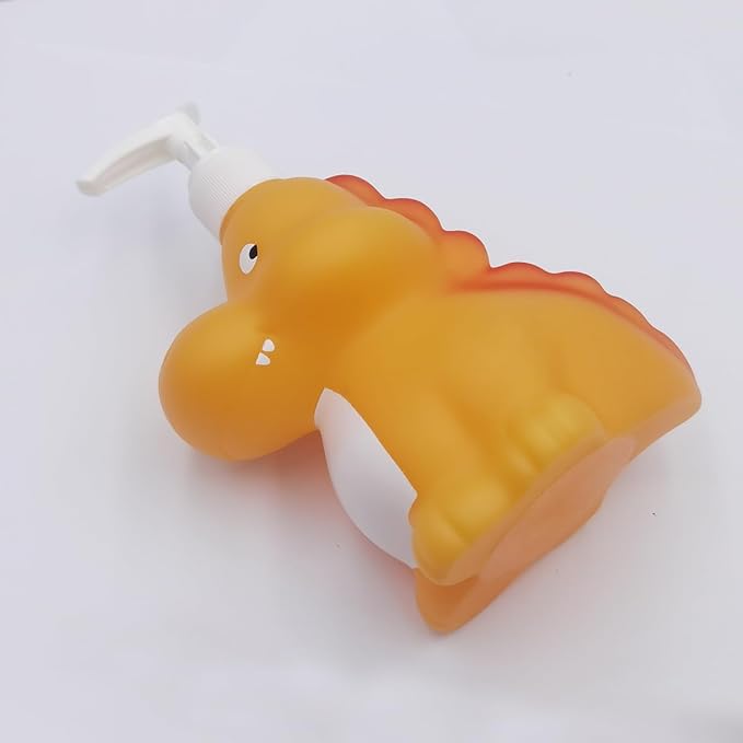 Cute Cartoon Dinosaur Hand Soap Pump Lotion, Hand Soap, Shampoo, Shower Gel Dispenser, Soap Dispenser Animal Shaped Liquid Bottles Kids Empty Press Type Shampoo Bottles (Yellow Dinosaur)