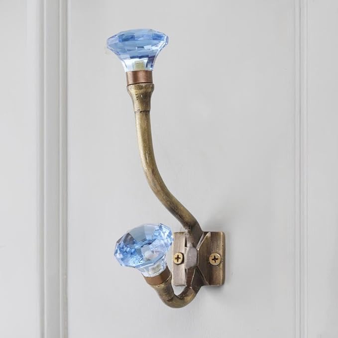 Indian Shelf 6 Pieces Glass Heavy Duty Decorative Double Wall Hooks for Hanging Coats, Jackets, Leash, Hat, Towel, Backpack, Purse, Handbag for Restroom Decors :Multicolor