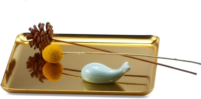 FREELOVE Metal Decorative Tray, Catchall Trays for Candle Tools Napkin Holder, Perfume Jewelry Organizer Makeup Trinket Dish, Dresser Vanity Counter Coffee Table Decor, Mirror Gold, 8''X8''