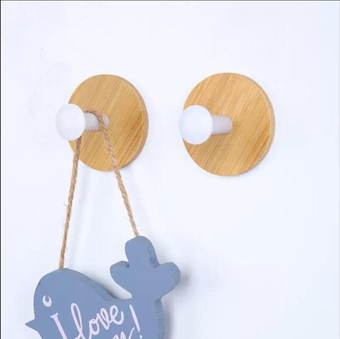 4pack Decorative Wood Wall Hook Coat Hooks for Hanging Adhesive Waterproof Wall Hook Clothes Bag Key Hanger Hook Bedroom Kitchen Bathroom Door Robe Towel Hooks-White