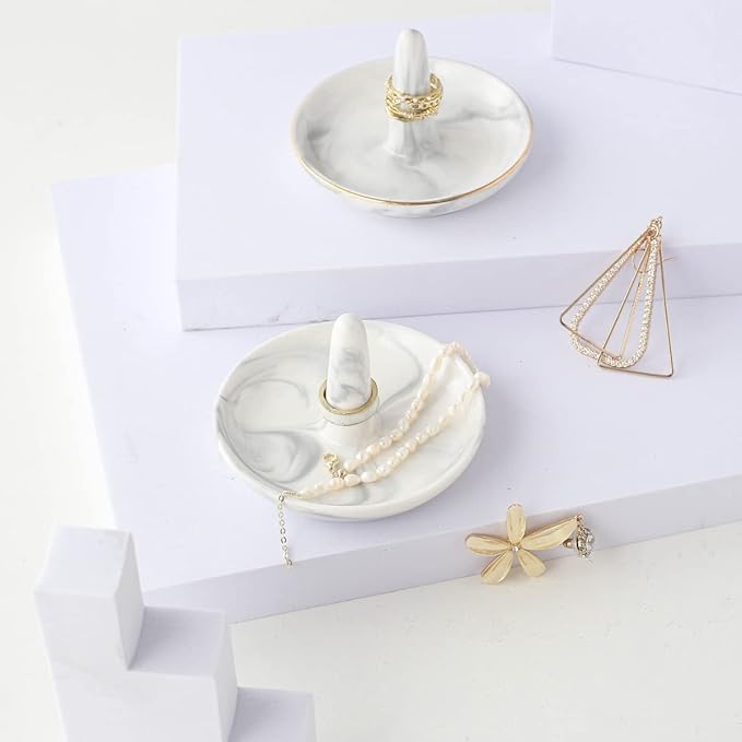 oskas Marble Ring Dish Holder,Decorative Porcelain Trinket Jewelry Dish Tray for Rings Earrings Necklaces,4 inch,Engagement Wedding Birthday Mother's Day Christmas Gift