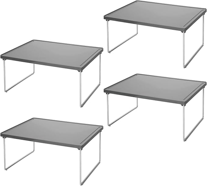 mDesign Metal Stacking Storage Organization for Shelves Inside Closet in Bedroom, Bathroom, Hall, Entryway - Organizer Stand for Clothing, Linen, Household Items, Ligne Collection, 4 Pack, Dark Gray