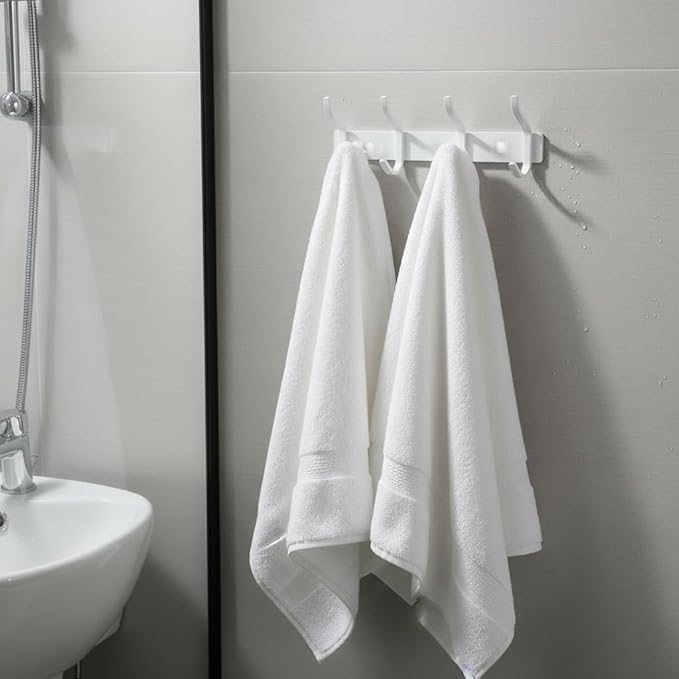 White Wall Hooks Heavy Duty, 12 Inch Coat Hooks Wall Mount with 4 Hooks, 2 Packs Wall Hooks Hangers for Entryway, Bathroom - for Hanging Backpack, Bag, Coat, Purse, Hat, Towel, Clothes