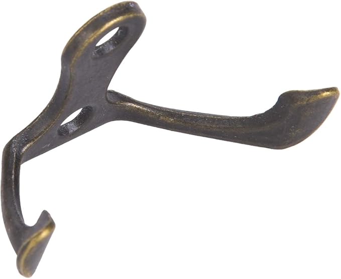 10 Pack Wall Hooks Coat Hooks, Towel Hook Double Prong Robe Hanger Wall Mounted Coat Rack Retro Utility Hooks for Hanging Towels Clothes Robes Bag Key Cup Hat, Zinc Alloy, Bronze