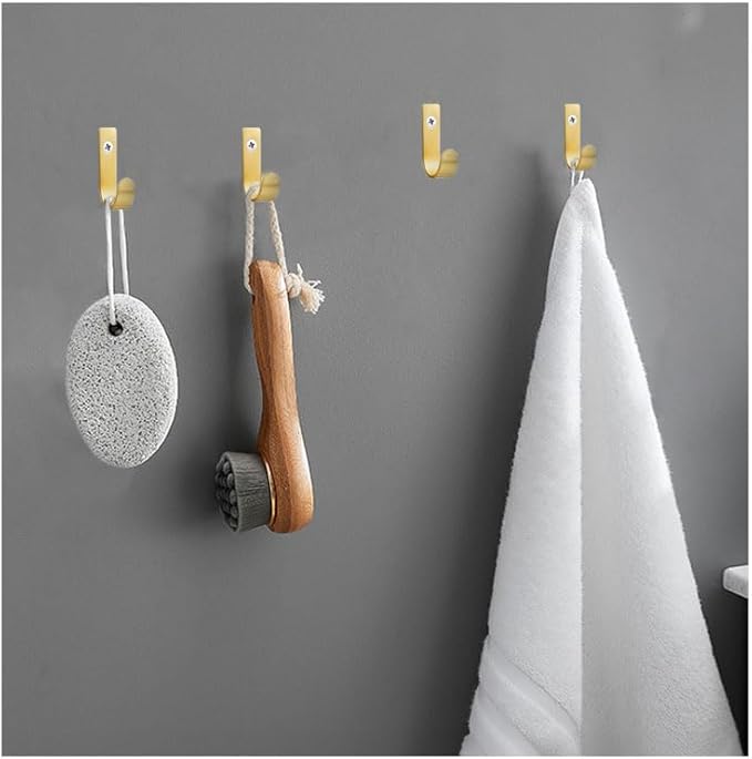 Brushed Brass Metal Hooks Sturdy Decorative Wall Mounted Heavy Duty Coat Hooks for Hanging Hats Bags Purses Towels Kitchenware Suitable for Bedroom Bathroom and Kitchen (6, 1-1/2 inch)