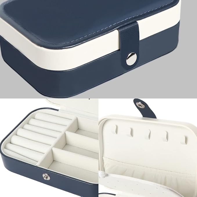 Travel Jewelry Box, Small Jewelry Organizer Boxes for Women Girls, 2 Layer Travel Jewlery Case, PU Leather Mini Portable Jewerly Storage Display Holder for Earrings, Ring, Necklaces, Bracelets - Blue
