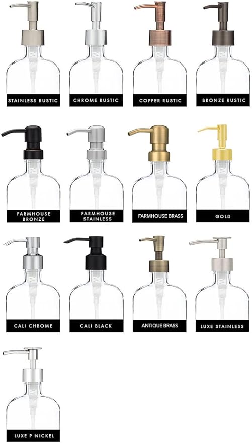Rail19 French Vessel Glass Soap Dispenser with Metal Pump - Refillable Hand Soap, Lotion & Sanitizer for Sinks and Small Countertops, 8.5oz (Farmhouse Stainless)