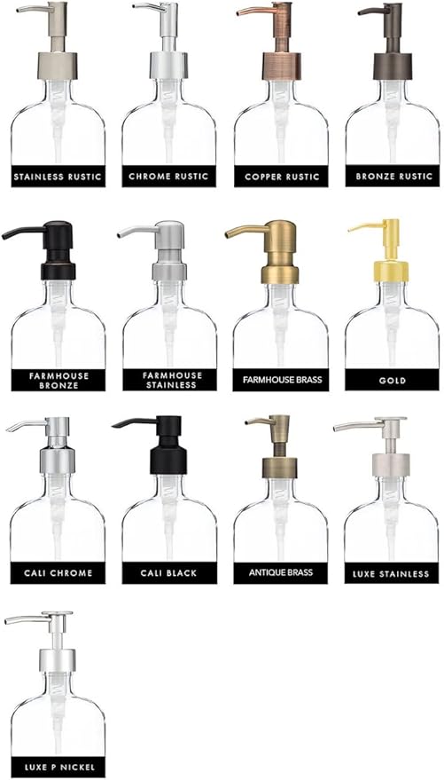Rail19 French Vessel Glass Soap Dispenser with Metal Pump - Refillable Hand Soap, Lotion & Sanitizer for Sinks and Small Countertops, 8.5oz (Luxe Stainless)