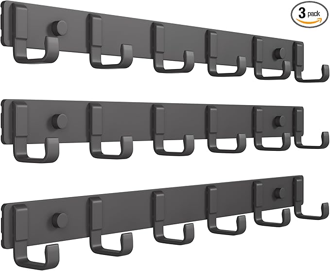 Coat Rack Wall Mount (3 Pack), Heavy Duty Wall Coat Hanger with 6 Coat Hooks for Entryway, Bedroom, Closet, Hanging Hats, Bags, Purses Jacket (Gunmetal)