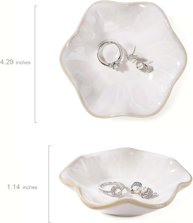 White Lotus Leaf Shape Ring Jewelry Dish Holder,Small Trinket Jewelry Tray,Decorative Jewelry Plate Bowl,Key Bowl,Birthday Engegament Gifts for Women Friends,Ceramic