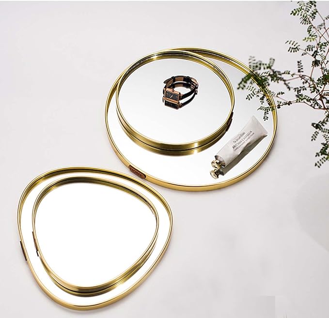 Perfum Trays,Gold Mirror Tray,Vanity Decorative Tray,Non Slip Hexagonal Perfume Organizer for Jewelry,Bathroom,Coffee Table (Round)