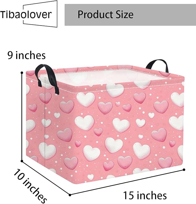 Rectangular Heart Basket Kids Baby Girls Basket Cute Toy Storage Bin Organizer Shelf Book Love Room Decor(Pink Light Heart)